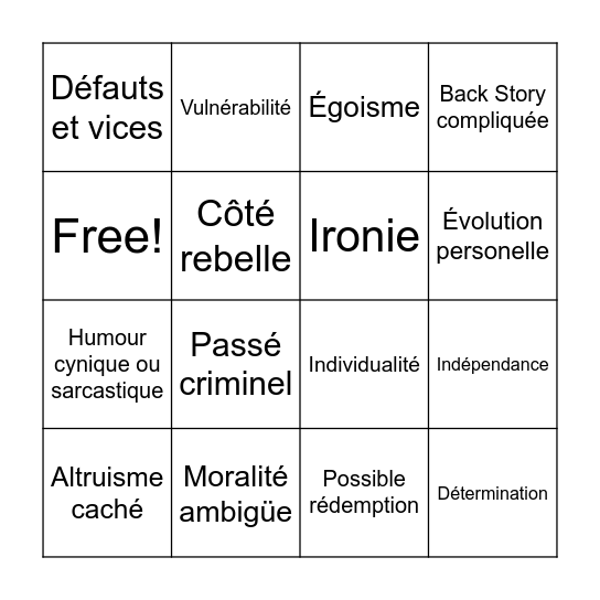 Le Bingo de l'antihéros Bingo Card