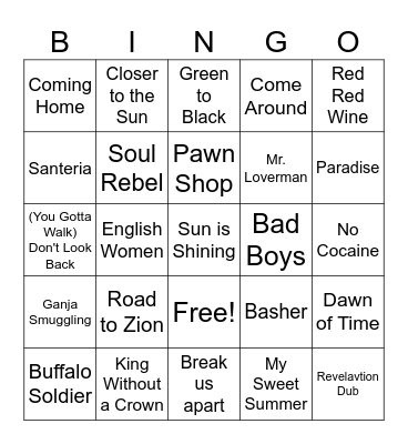 Reggae Mix #1 Bingo Card