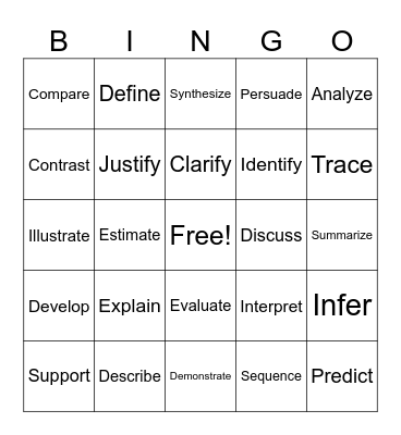 Test Taking Vocabulary Bingo Card