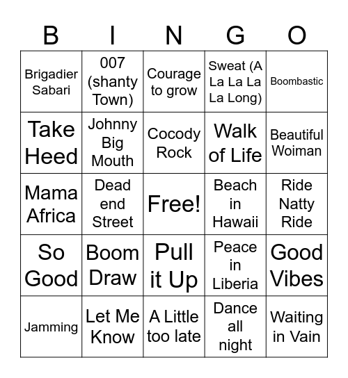 Reggae Mix #2 Bingo Card