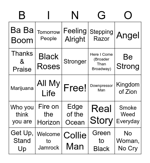 Reggae Mix #3 Bingo Card