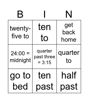 ROUTINE + TIMES Bingo Card