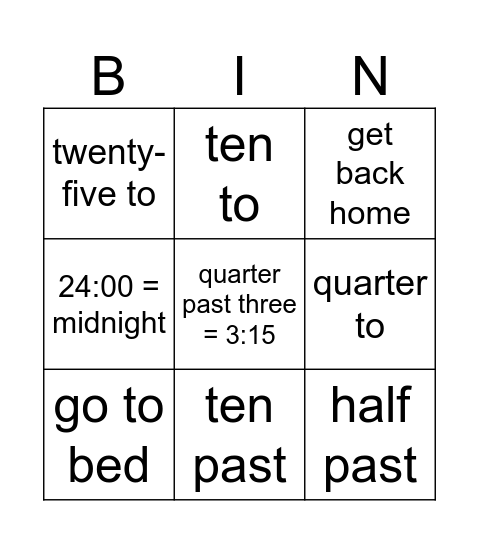 ROUTINE + TIMES Bingo Card