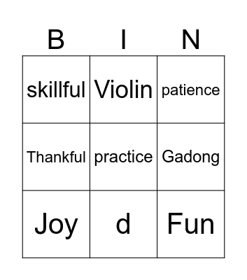 Open House Yong Music center Bingo Card