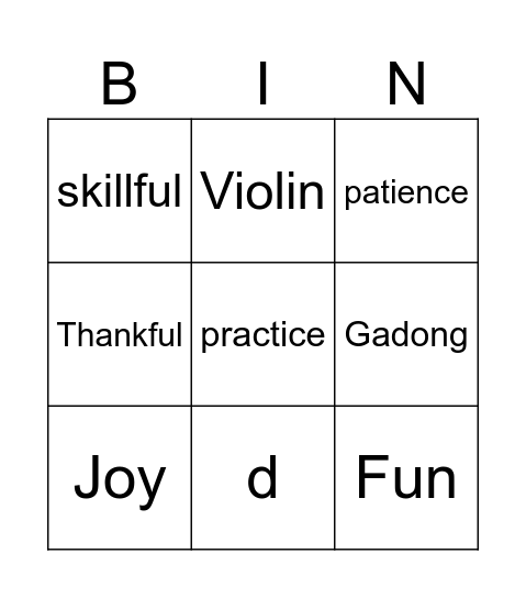 Open House Yong Music center Bingo Card