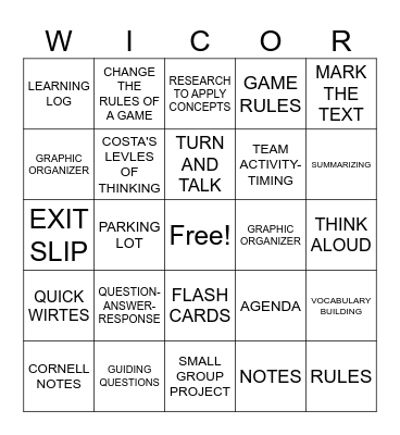 WICOR PE Bingo Card