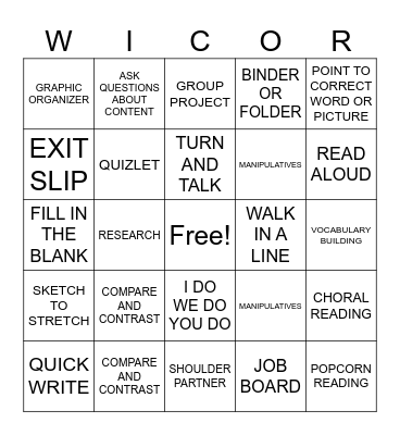 WICOR ACCESS Bingo Card