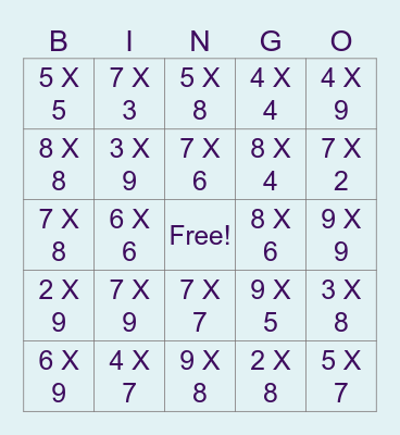 Multiplication Bingo Card