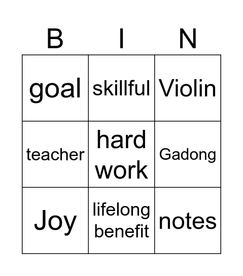 Open House Yong music center Bingo Card