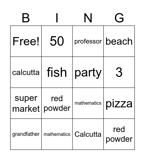 Mrs. Sen's Bingo Card