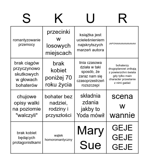 Bingo twórczości Suleja Bingo Card