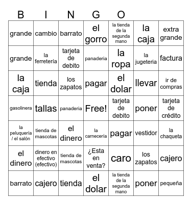 Ir de Compras Bingo Card