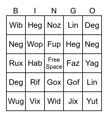 Kinder Nonsense Words April 2024 Bingo Card