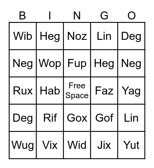 Kinder Nonsense Words April 2024 Bingo Card