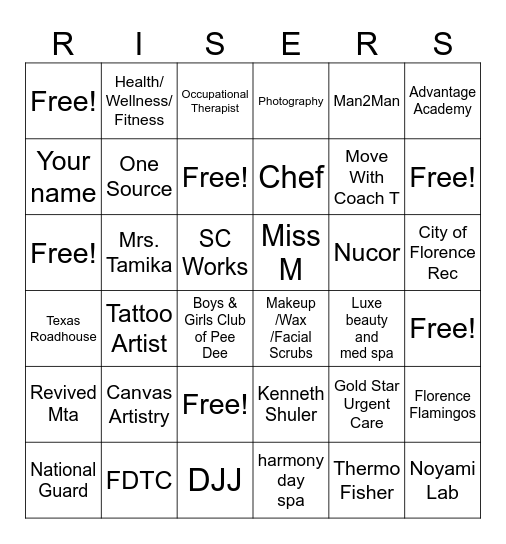 Career Day Bingo Card