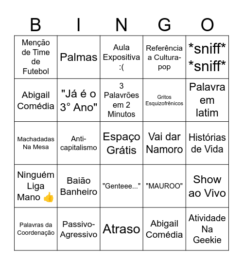 Bingo da 302 Bingo Card