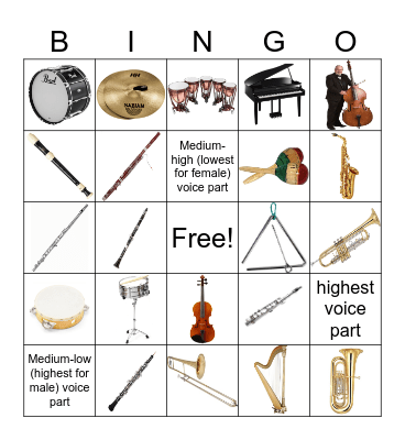 INSTRUMENTS Bingo Card