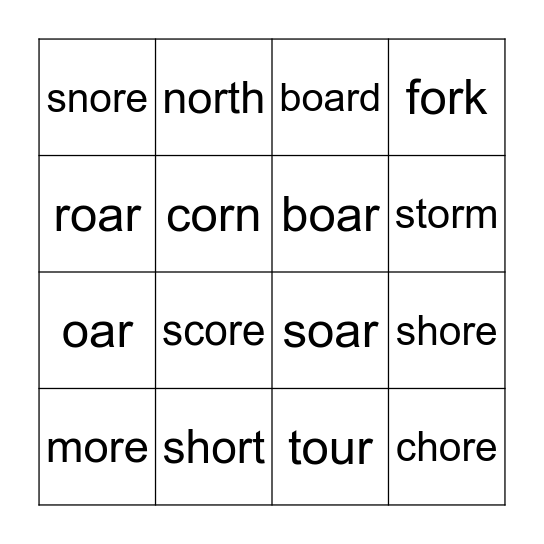 or, ore, oar Bingo Card