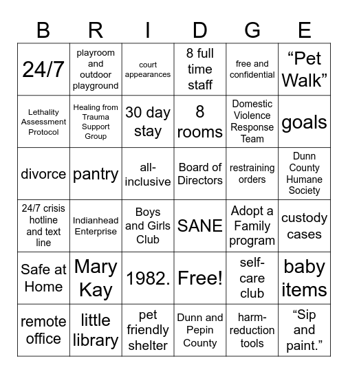 Bridge Bingo Card