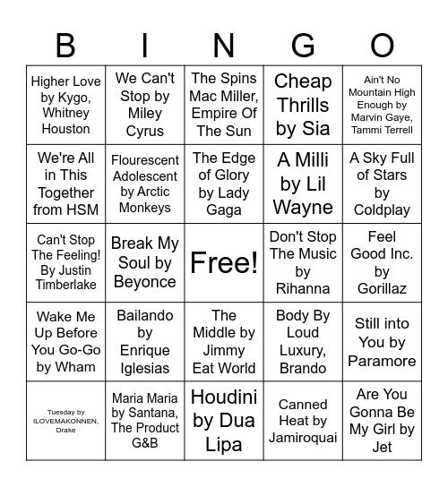 Tuesday Bingo Card