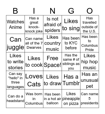Find Someone Who... Bingo Card
