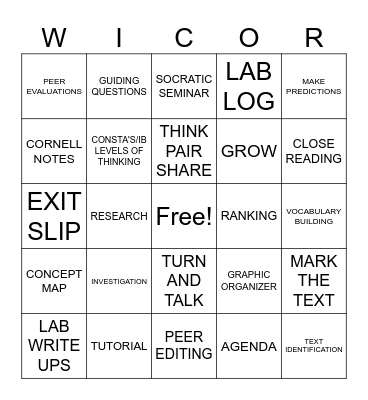 WICOR SCIENCE Bingo Card