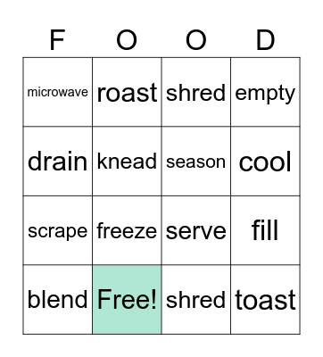 Food Prep Vocabulary Bingo Card
