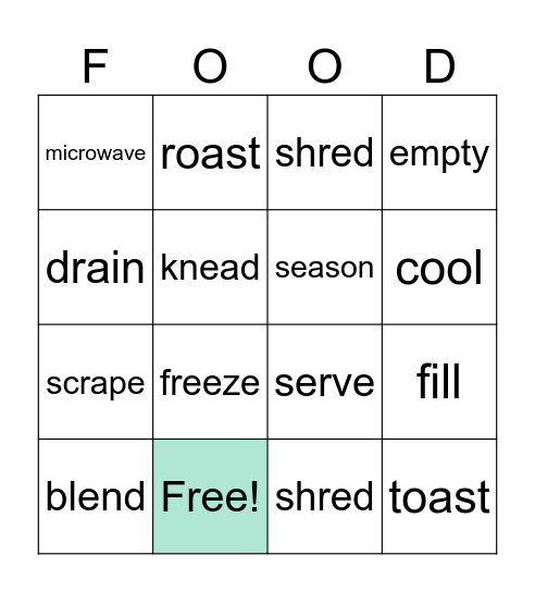 Food Prep Vocabulary Bingo Card