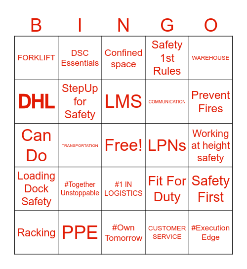 DHL Bingo Card