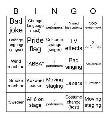 EUROVISION 2024 Bingo Card