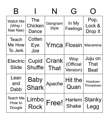 Songs That Have A Dance Associated With Them Bingo Card