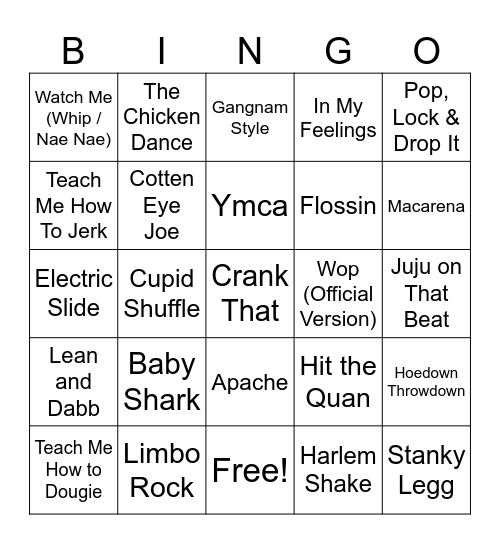Songs That Have A Dance Associated With Them Bingo Card