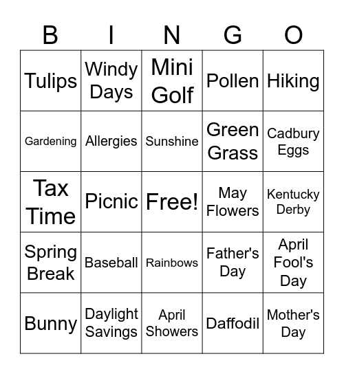Spring Time Bingo Card