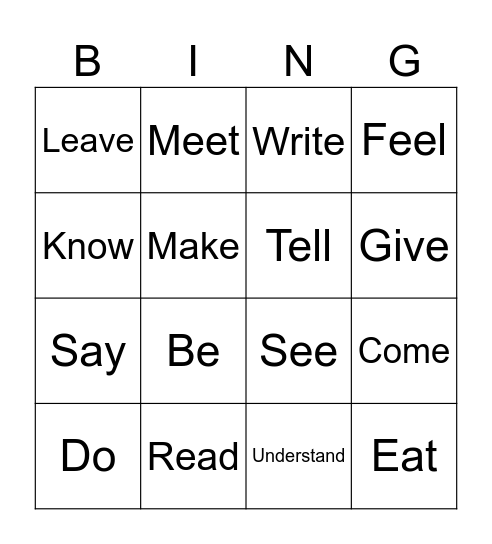 Irregular Verb Bingo Card