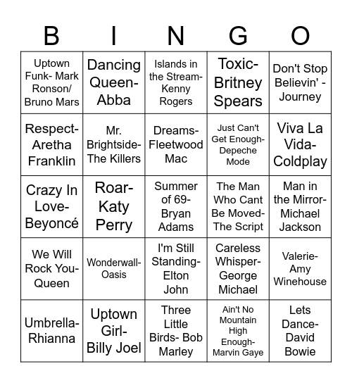 Music Bingo Card