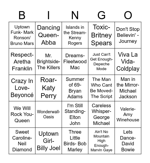 Music Bingo Card