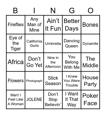 Music Bingo Card