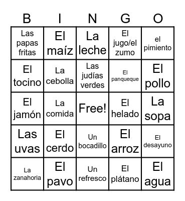 La Comida Bingo Card