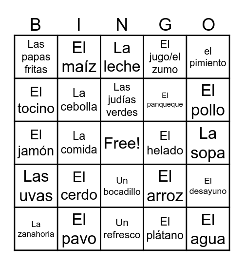 La Comida Bingo Card