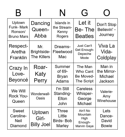 Music Bingo Card