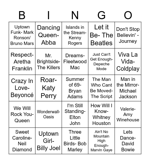 Music Bingo Card