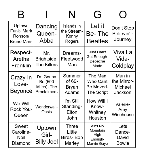 Music Bingo Card
