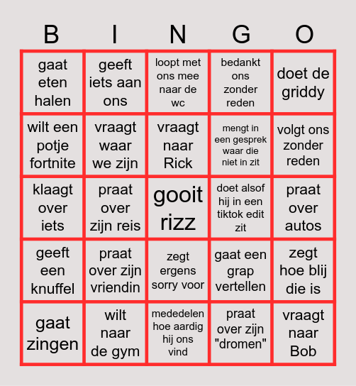 Xavi Bingo Card