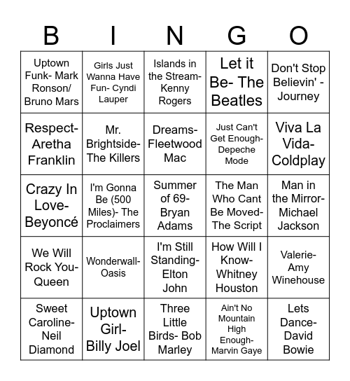 Music Bingo Card