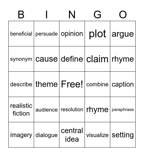 STAAR Vocabulary Bingo Card