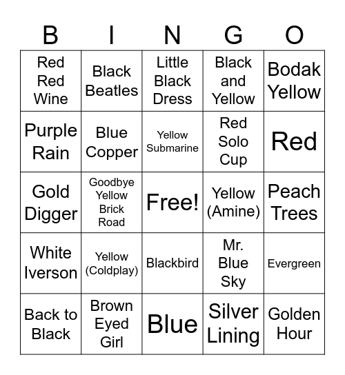 COLORS! Bingo Card