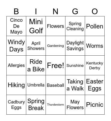 Spring Time Bingo Card