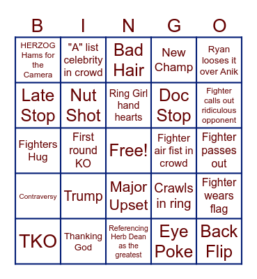 UFC 300 Bingo Card
