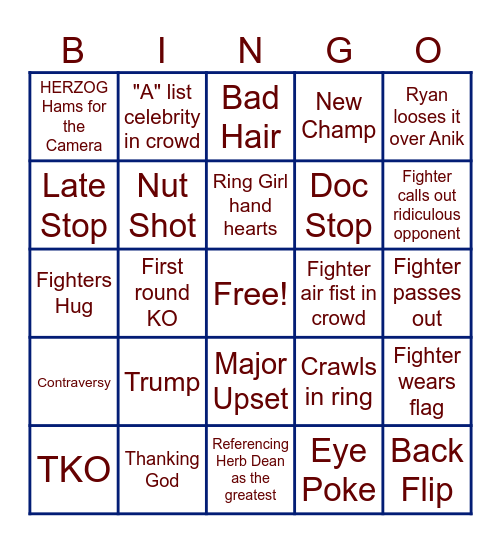 UFC 300 Bingo Card