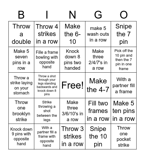 Lincoln Memorial Bowling Bingo Card